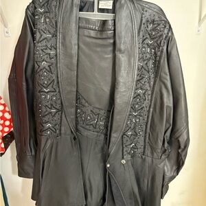 Black Leather Skirt Set with Elegant Design